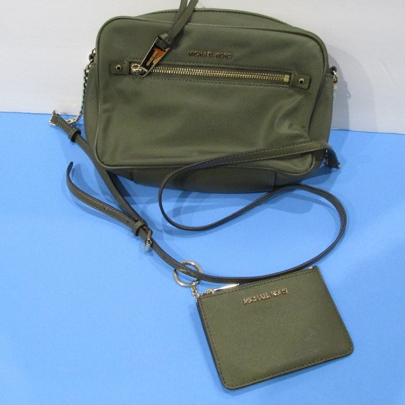 Michael Kors Handbags - Michael Kors Polly LG Ew Signature Logo Nylon Olive Green Crossbody Bag